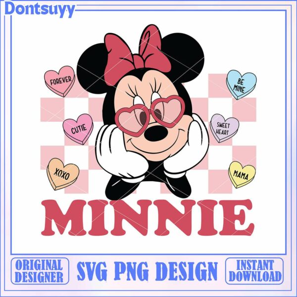 Minnie Mouse PNG design for instant download, cute heart elements included