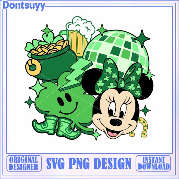 Minnie Mouse PNG design for St. Patrick’s Day celebration, fun and festive graphics for crafting projects