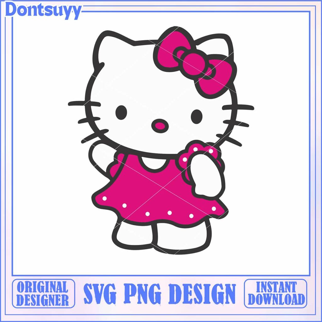 Cute Hello Kitty in Pink Dress PNG, Adorable SVG Instant Download ...