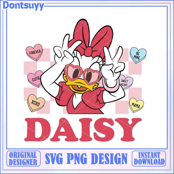 Fun Daisy Duck SVG Design with Heart Graphics for Instant Download