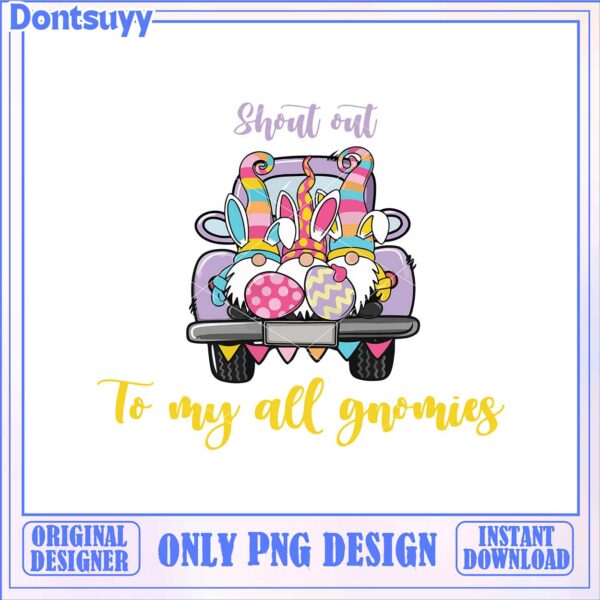 Fun Easter Gnomes in Colorful Truck – PNG Instant Download Art