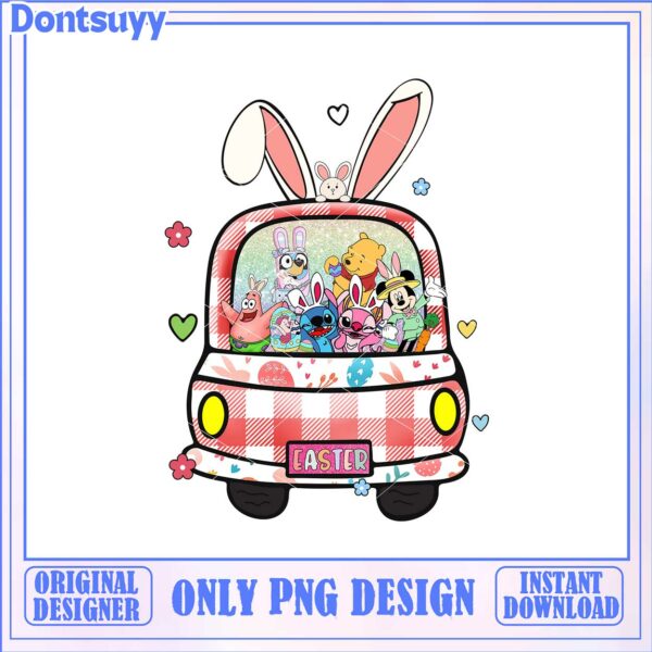 Fun Easter Bunny Car PNG Design with Cute Characters – Instant Download