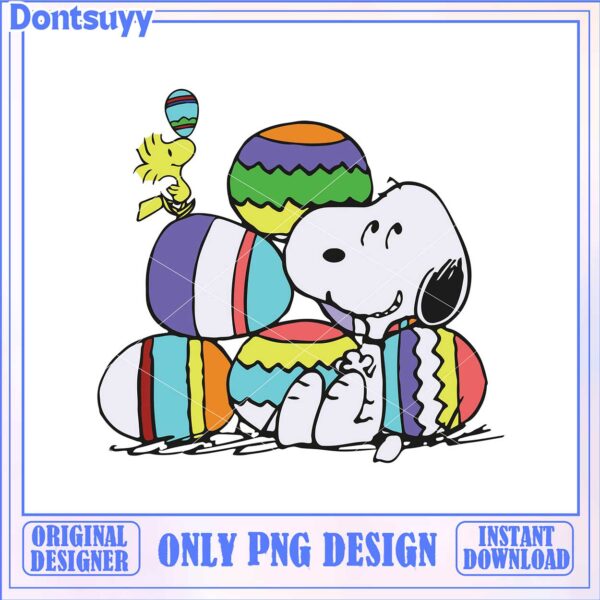 Easter PNG Design Snoopy and Friends with Colorful Eggs