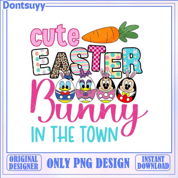 Cute Easter Bunny in the Town PNG Design for Instant Download