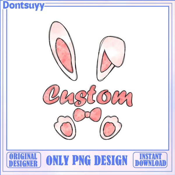 Custom Bunny Ears and Bow PNG Design for Instant Download