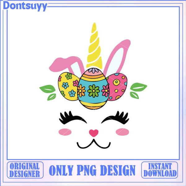 Colorful Unicorn and Easter Eggs PNG Design for Instant Download