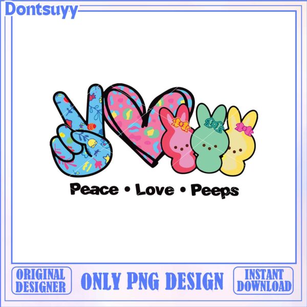 Colorful Peace Love Peeps PNG Design for Instant Download
