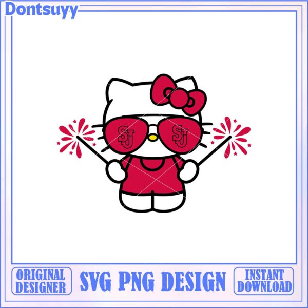 Cute Hello Kitty SVG Design with Sunglasses and Fireworks