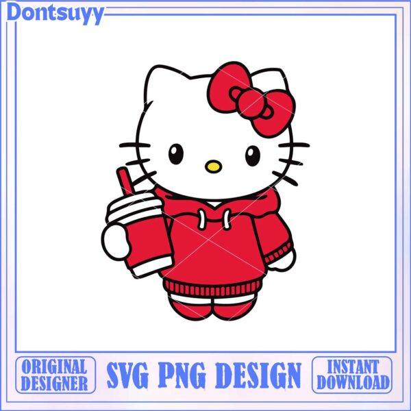 Cute Hello Kitty SVG Design with Hoodie and Drink Download
