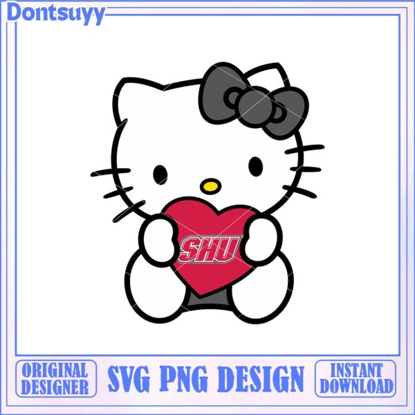 Cute Hello Kitty SVG Design with Heart and SHU Logo Download