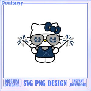 Cute Hello Kitty SVG Design with Glasses and Fireworks Download
