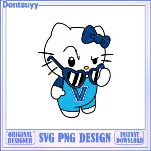 Cute Hello Kitty SVG Design with Glasses and Blue Outfit