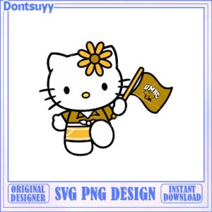 Cute Hello Kitty SVG Design with Flag and Flower Downloadable Art