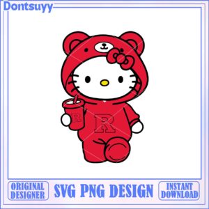 Cute Hello Kitty SVG Design with Bear Outfit and Drink