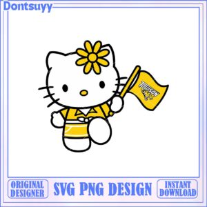 Cute Hello Kitty SVG Design Holding Flag with Flower Pattern