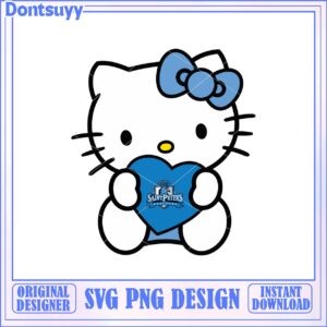 Cute Hello Kitty SVG Design Holding Blue Heart Downloadable Art