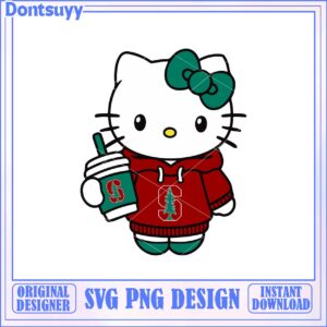 Cute Hello Kitty in Hooded Sweater with Drink SVG Downloadable Art