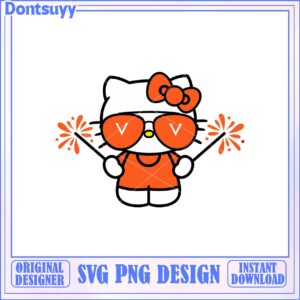 Cute Hello Kitty Illustration with Sunglasses and Sparklers SVG