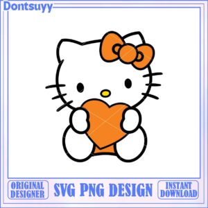 Cute Hello Kitty Holding Heart SVG Instant Download Design