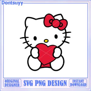 Cute Hello Kitty Holding Heart SVG Downloadable Design File
