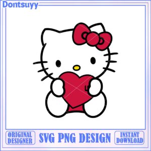 Cute Hello Kitty Holding Heart SVG Design for Instant Download