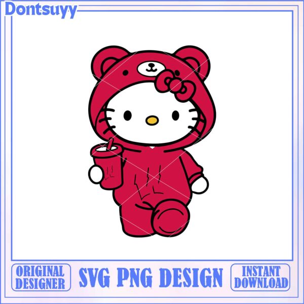 Cute Hello Kitty Bear Pajama SVG Downloadable Graphic Design