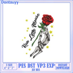 Run Little Mouse Rose Embroidery Design Instant Download Files
