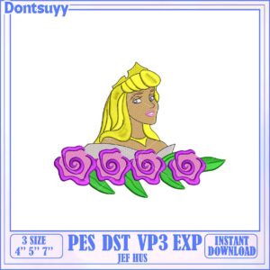 Rose Floral Design with Princess Embroidery Digital Download