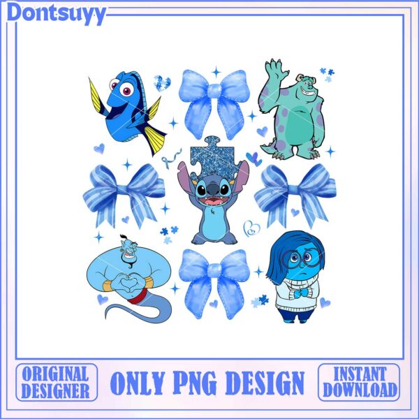 Colorful Disney Character PNG Design with Bows and Hearts Download