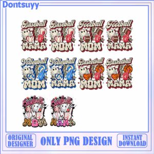 Sporty Mom Designs for Baseball Basketball Football Volleyball PNG File