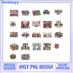 Colorful PNG Designs for Moms and Grandmas Instant Download Graphics