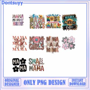 Colorful Mama Quotes PNG Bundle for Creative Designs and Crafts