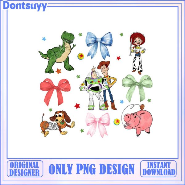 Toy Story Character PNG Set with Bows and Stars for Crafts