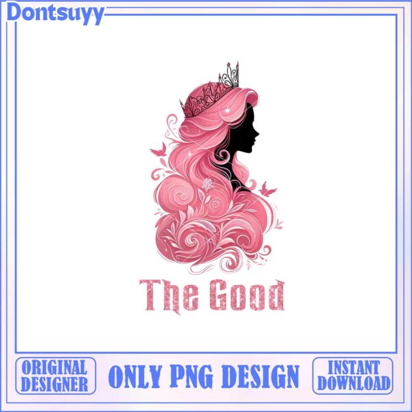 Stylish Princess Silhouette with Pink Hair PNG Graphic Design