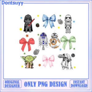 Star Wars Characters with Bows Fun PNG Design for Instant Download