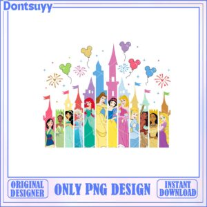 Colorful Princesses Castle Digital Art PNG Downloadable Design