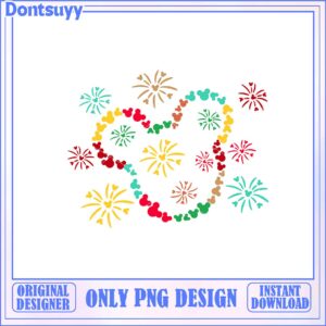 Colorful Heart Design with Fireworks PNG Instant Download Art