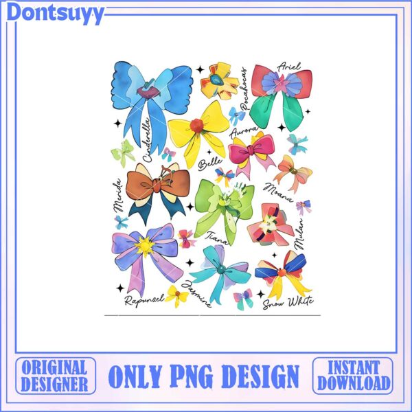 Colorful Disney Princess Bows PNG Design for Digital Download