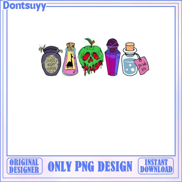 Colorful Cartoon Potion Bottles PNG Graphic for Instant Download