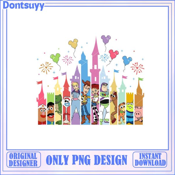 Colorful Cartoon Characters Castle Background Art for Kids PNG