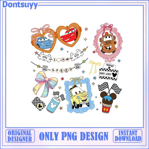 Colorful Cars Character PNG Design for Kids Instant Download