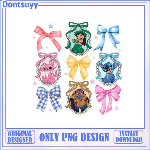 Colorful Bow Designs with Cartoon Characters PNG Product Download