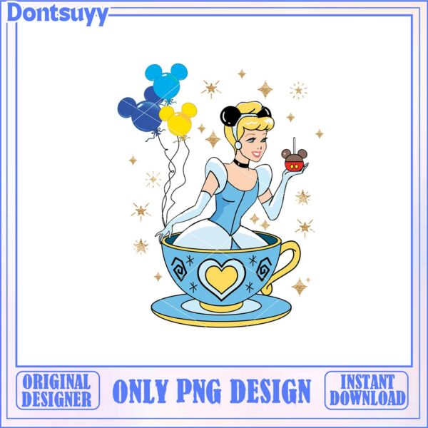 Cinderella Tea Cup Balloons PNG Graphic Instant Download Design