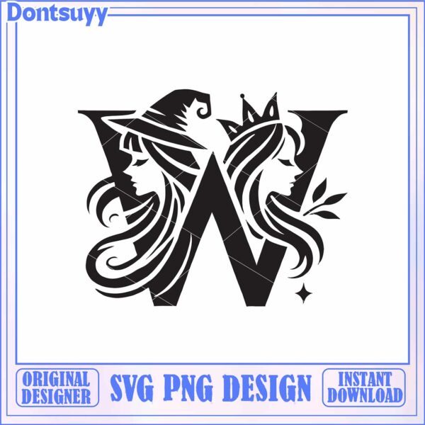 Stylish Witch and Crowned Princess SVG Design for Instant Download