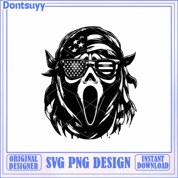 Stylish Skull Graphic with Sunglasses and American Flag Design SVG