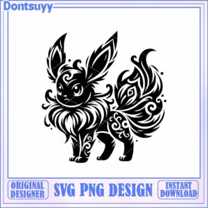 Stylish Black Floral Fox Character SVG Design for Instant Use