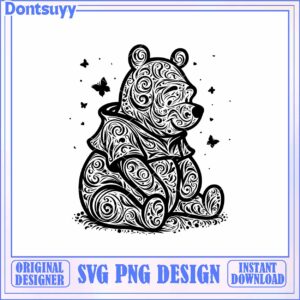 Stylish Bear SVG Art Download Black and White Design for Crafts