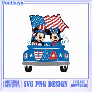 Mickey and Minnie Patriotic Car SVG for Fourth of July Celebration